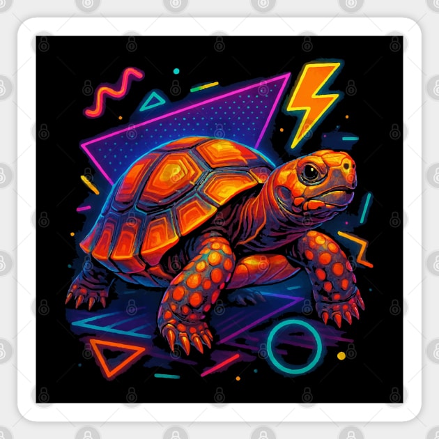 Retro Neon Red Foot Tortoise Sticker by Reptiq's Store